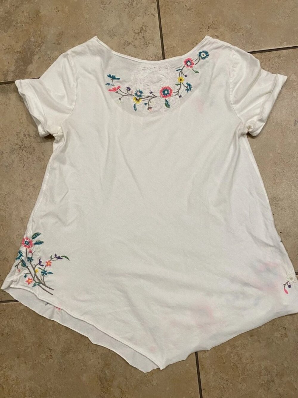 Johnny Was JW Los Angeles White Embroidered Floral Short Sleeve Top S Small - Picture 12 of 15